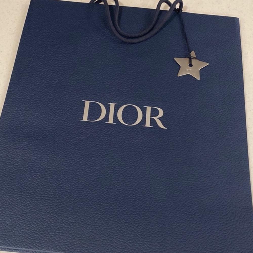 DIOR Large Shopping Bag Tote Blue18x15x6.5 with Dior Silver Hang Ornament/Charm